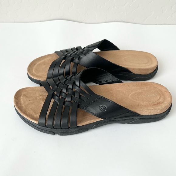 Easy Spirit Meadow open toe leather sandals black 8 NEW - Picture 8 of 11